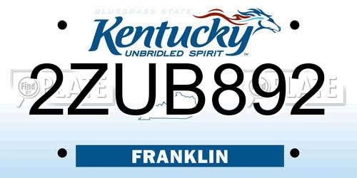 2ZUB892 Kentucky License Plate