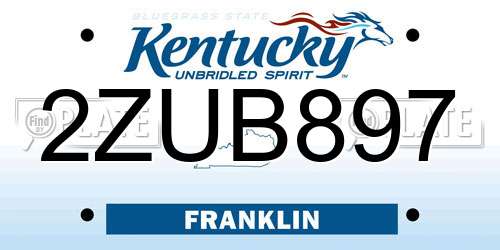 2ZUB897 Kentucky License Plate