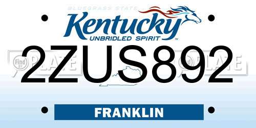 2ZUS892 Kentucky License Plate