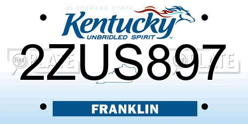 2ZUS897 Kentucky License Plate
