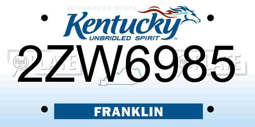 2ZW6985 Kentucky License Plate