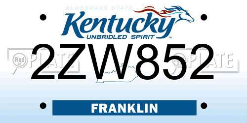 2ZW852 Kentucky License Plate