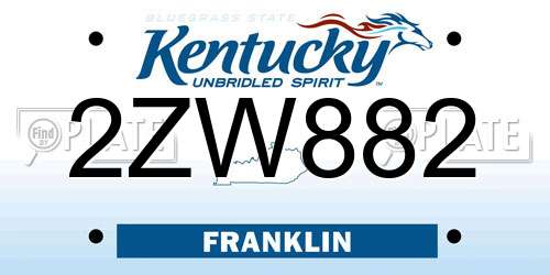 2ZW882 Kentucky License Plate