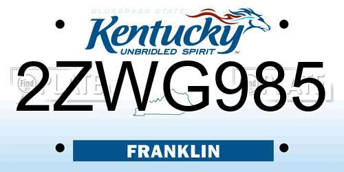 2ZWG985 Kentucky License Plate