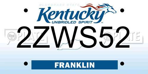 2ZWS52 Kentucky License Plate