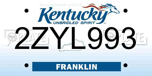 2ZYL993 Kentucky License Plate