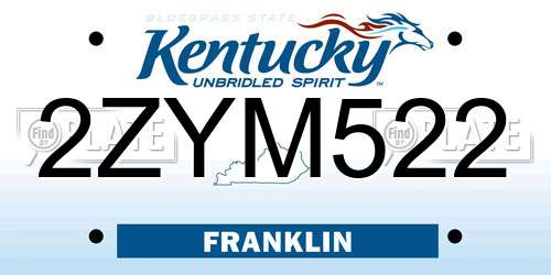 2ZYM522 Kentucky License Plate
