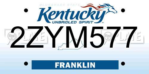 2ZYM577 Kentucky License Plate