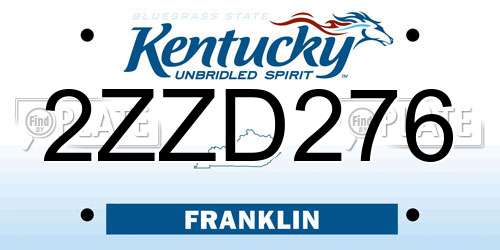 2ZZD276 Kentucky License Plate