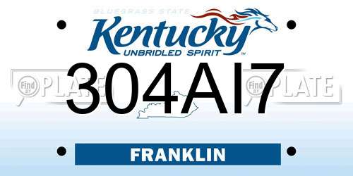 304AI7 Kentucky License Plate