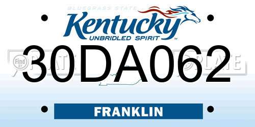 30DA062 Kentucky License Plate