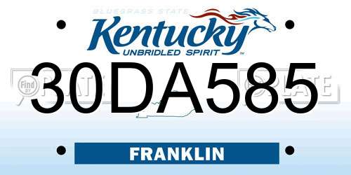 30DA585 Kentucky License Plate