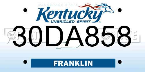 30DA858 Kentucky License Plate