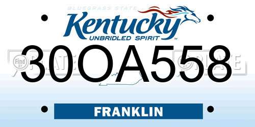 30OA558 Kentucky License Plate
