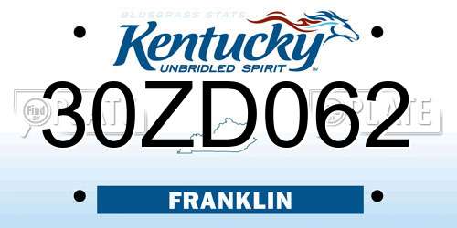 30ZD062 Kentucky License Plate