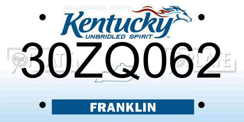 30ZQ062 Kentucky License Plate