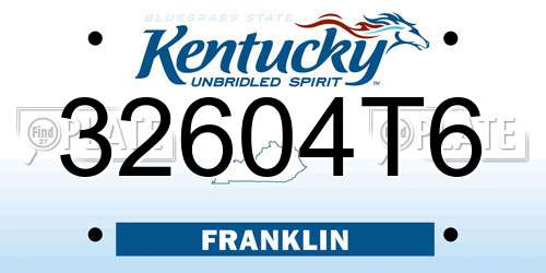 32604T6 Kentucky License Plate