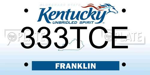 333TCE Kentucky License Plate