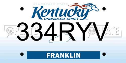 334RYV Kentucky License Plate