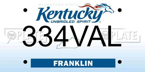 334VAL Kentucky License Plate