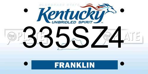 335SZ4 Kentucky License Plate