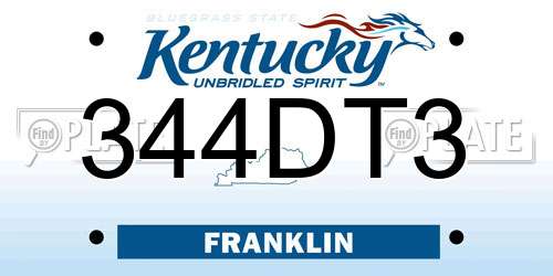 344DT3 Kentucky License Plate