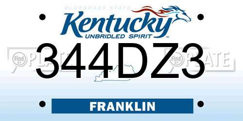 344DZ3 Kentucky License Plate