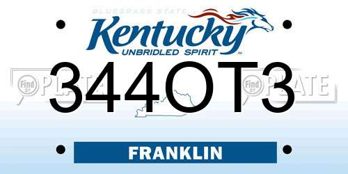 344OT3 Kentucky License Plate