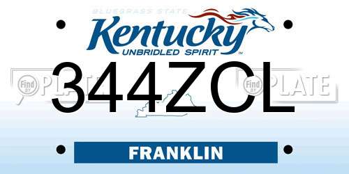 344ZCL Kentucky License Plate