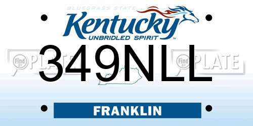 349NLL Kentucky License Plate