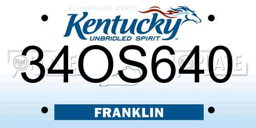 34OS640 Kentucky License Plate