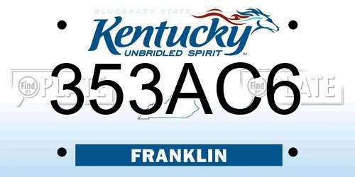 353AC6 Kentucky License Plate