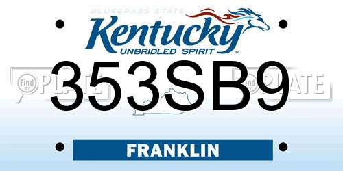353SB9 Kentucky License Plate