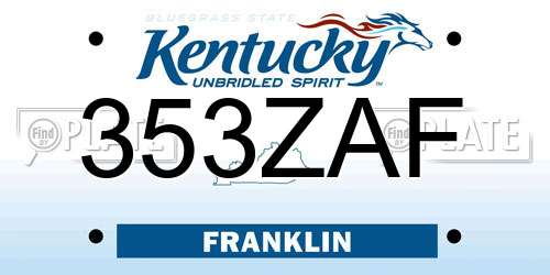 353ZAF Kentucky License Plate