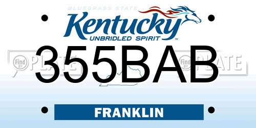 355BAB Kentucky License Plate