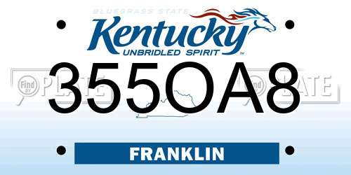 355OA8 Kentucky License Plate