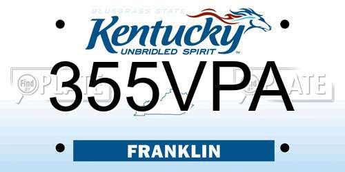 355VPA Kentucky License Plate