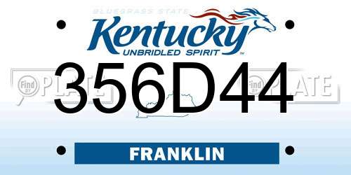 356D44 Kentucky License Plate