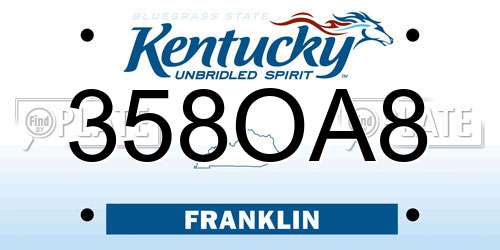 358OA8 Kentucky License Plate