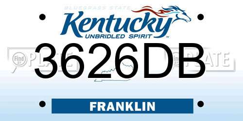 3626DB Kentucky License Plate