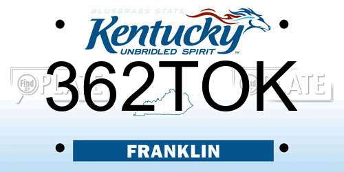 362TOK Kentucky License Plate