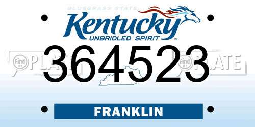 364523 Kentucky License Plate