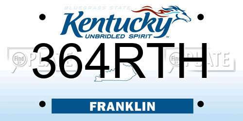 364RTH Kentucky License Plate