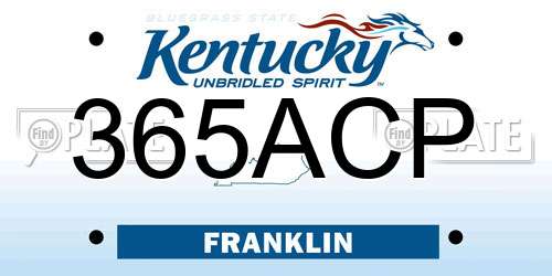365ACP Kentucky License Plate