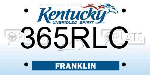 365RLC Kentucky License Plate