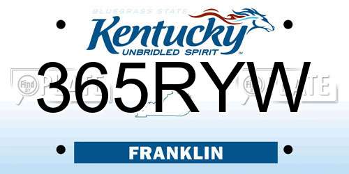 365RYW Kentucky License Plate
