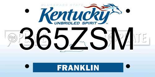 365ZSM Kentucky License Plate