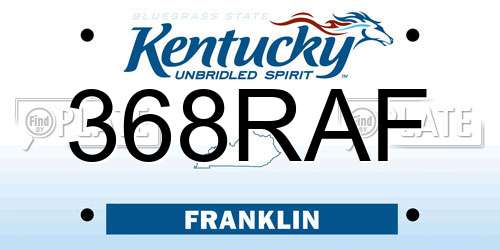 368RAF Kentucky License Plate