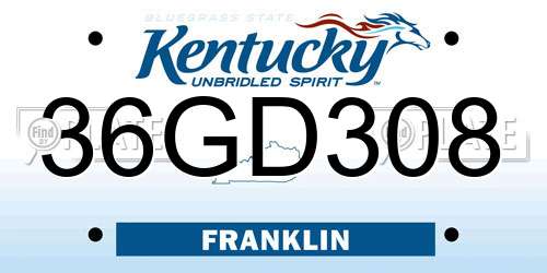 36GD308 Kentucky License Plate