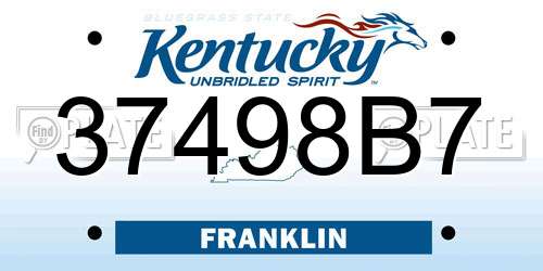37498B7 Kentucky License Plate